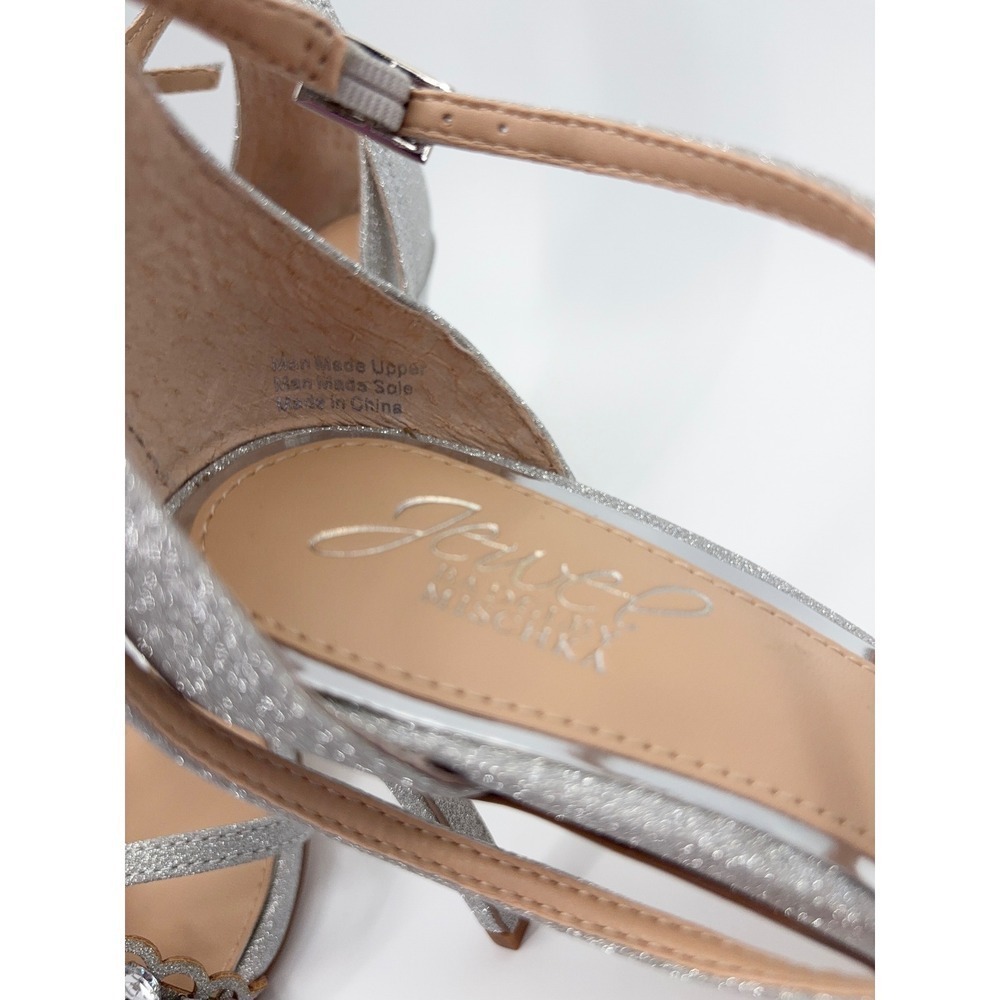 B40 Badgley Mischka Gisele Sandals 7.5 Silver Glitter Embellished Strappy - Picture 12 of 14